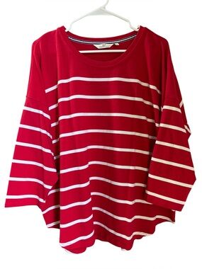 Vineyard Vines Women's Red White Stripe 3/4 Length Sleeve Drop Shoulder Size XL